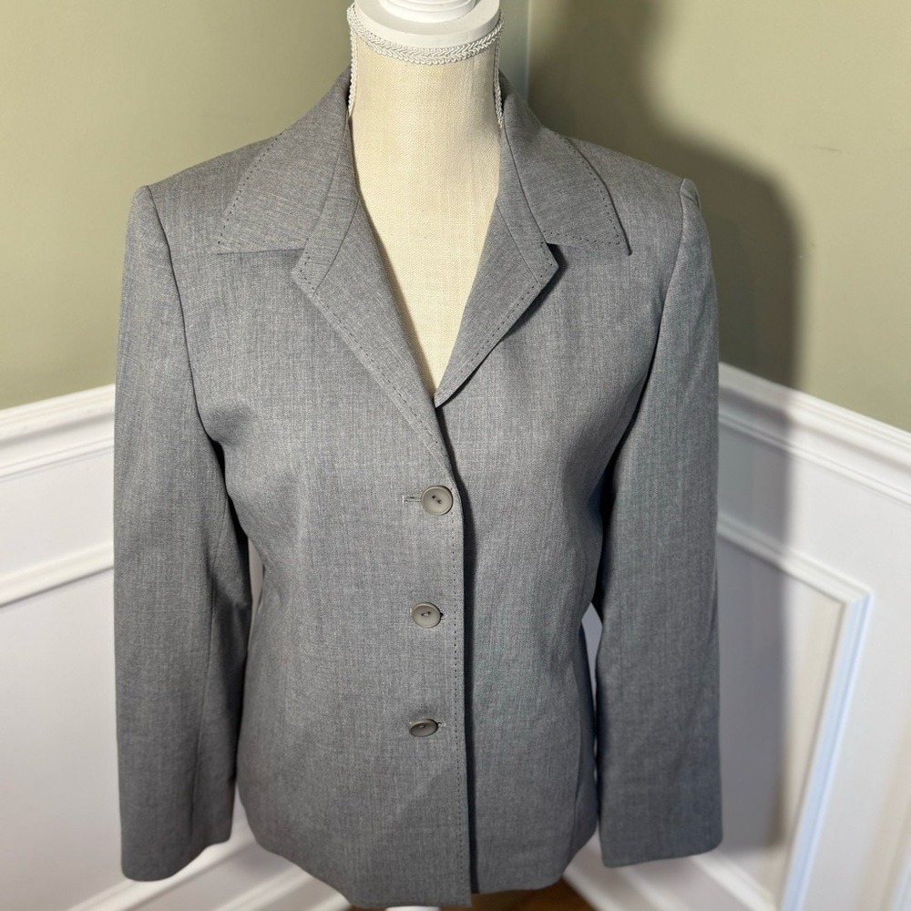 Talbots Gray 100% Wool 3-Button Pick-Stitch Blazer Jacket Size 6 Made in Japan